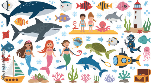 Under the Sea Marine Life, Children, and Whimsical Adventures