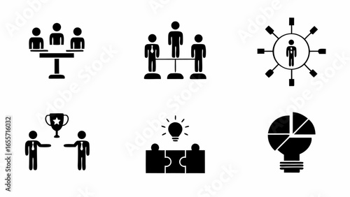 Illustration showcasing business concepts including teamwork, success, and innovative thinking ideas silhouette