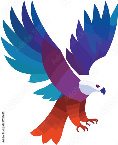 Vibrant stylized illustration of a majestic eagle in flight, showcasing colorful gradient wings. A powerful vector graphic symbol of freedom and strength.