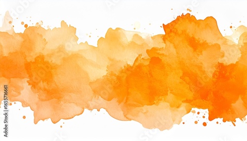 Vibrant orange watercolor stroke banner. Abstract artistic background with wet ink texture and colorful splash for creative design.