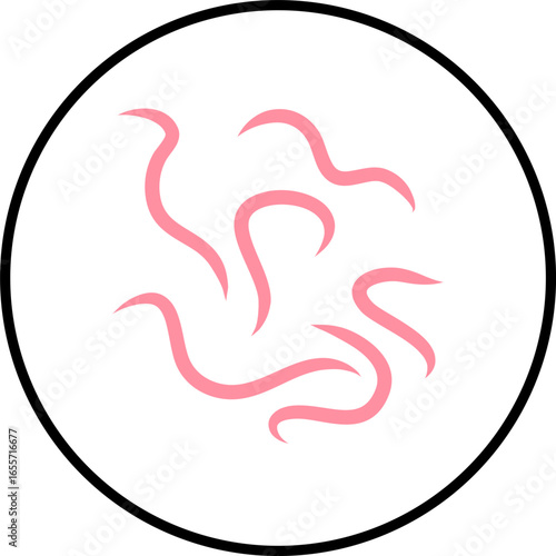 Vector icon illustrating a microscopic view of pink parasitic worms or helminths, representing an infection or infestation