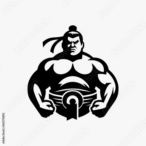 Bold Sumo Wrestler Silhouette with Traditional Mawashi and Topknot Hairstyle.