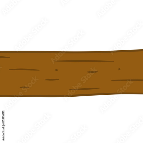 Cartoon wooden plank illustration. Simple brown wood beam or log with grain texture, isolated on a white background. Basic graphic element for design.