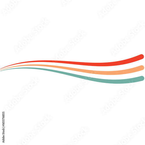 Vibrant abstract design featuring three colorful, flowing wavy lines. A modern and dynamic graphic swoosh element isolated on a white background.