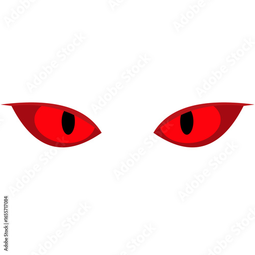 Sinister red evil eyes of a monster or demon. Scary, angry, and menacing glowing feline gaze isolated vector graphic illustration.
