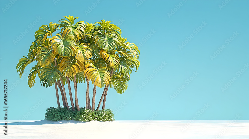 Obraz premium Tropical Palm Grove on White Sand Under a Pale Blue Sky