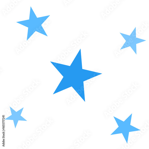 Minimalist graphic illustration of five blue stars scattered on a white background, representing rating, success, and celebration concepts.