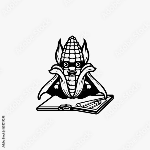 Cute Superhero Corn on a Clipboard.
