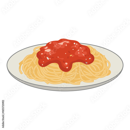 Delicious spaghetti with vibrant tomato sauce on a white plate Italian cuisine comfort food illustration pasta dish ready to eat