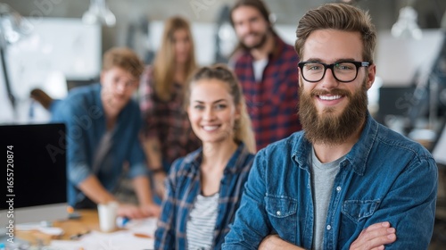 business startup and people concept  happy creative team in office no logos no brands ar 169