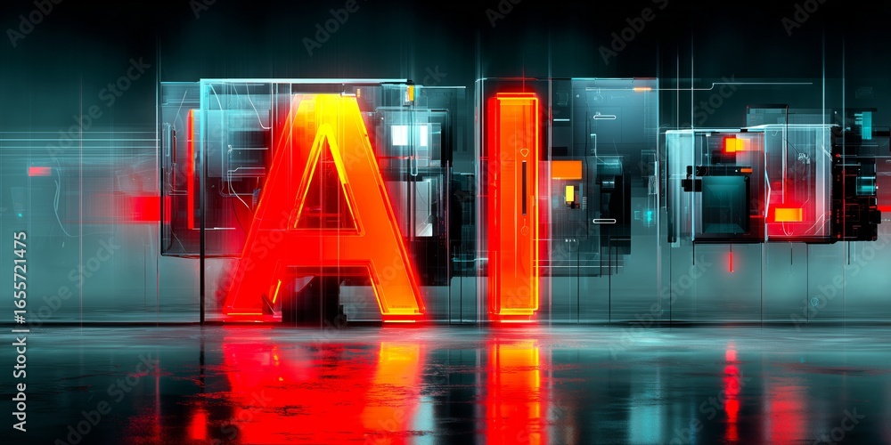 Fototapeta premium Futuristic Neon AI Text with Cybernetic Design