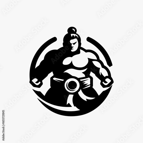 Powerful Sumo Wrestler Logo Design in Black and White.