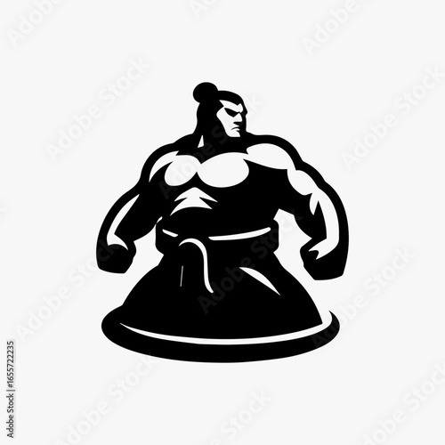 Powerful Sumo Wrestler Silhouette in Bold Style.