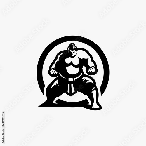 Powerful Sumo Wrestler Silhouette in Circular Design.