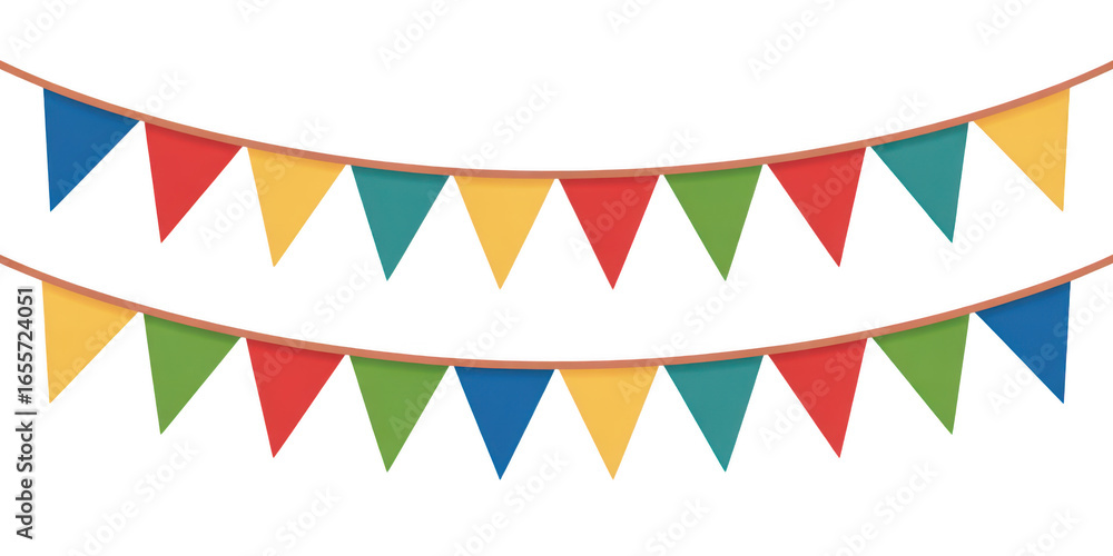 Obraz premium Colorful triangle bunting flags isolated on transparent background