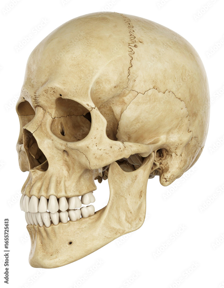 Obraz premium 3D render detailed realistic human skull. 3D render detailed realistic human skull. Dental anatomy visualization.