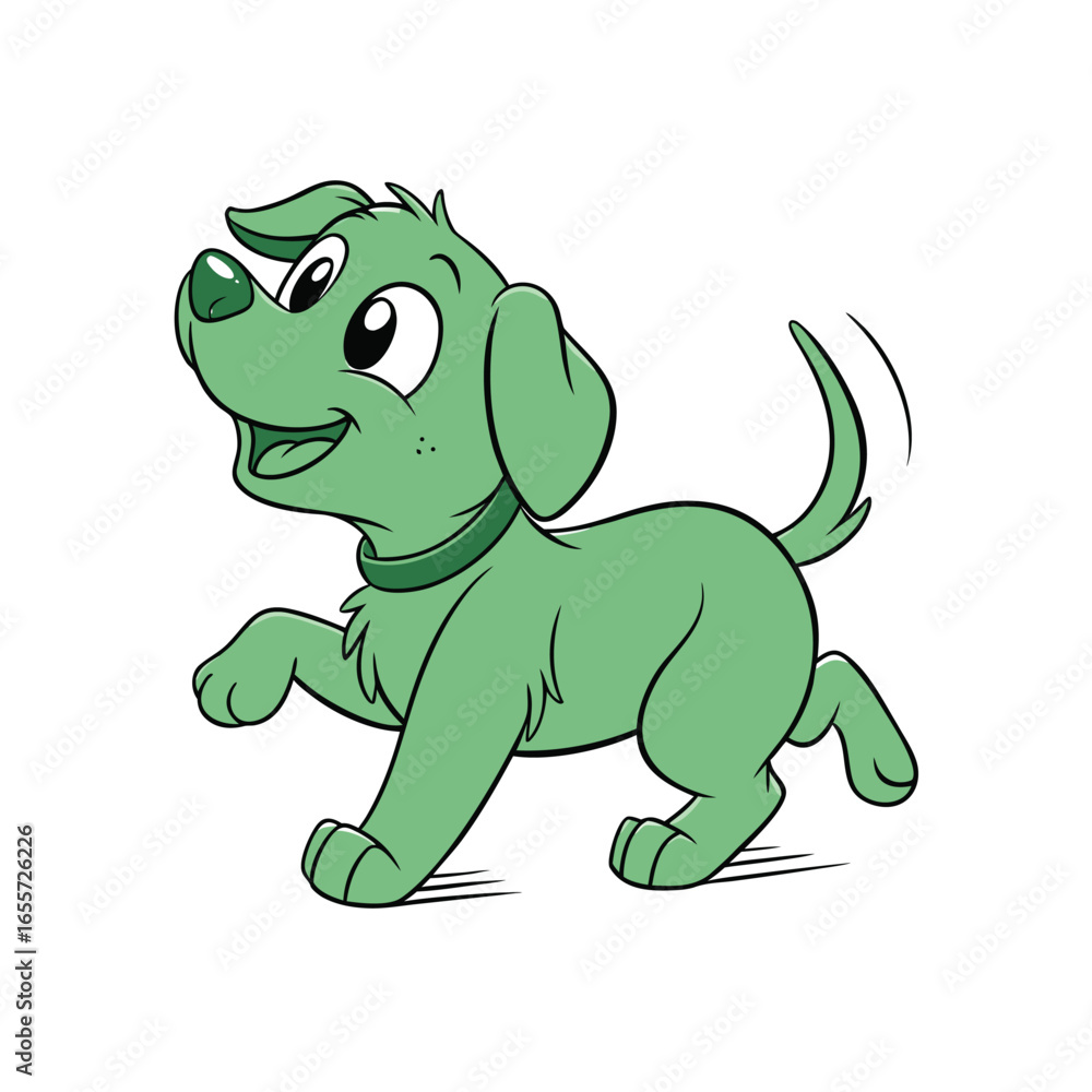 Obraz premium Green puppy running around happily while playing, Adobe Illustrator Artwork