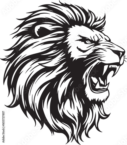 Mascot Vector Illustration of a Roaring Lion Head with a Powerful and Aggressive Expression

