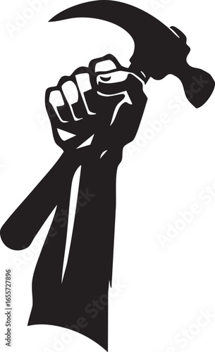 Vector Graphic of a Worker's Fist Holding a Claw Hammer in a Symbol of Strength and Labor

