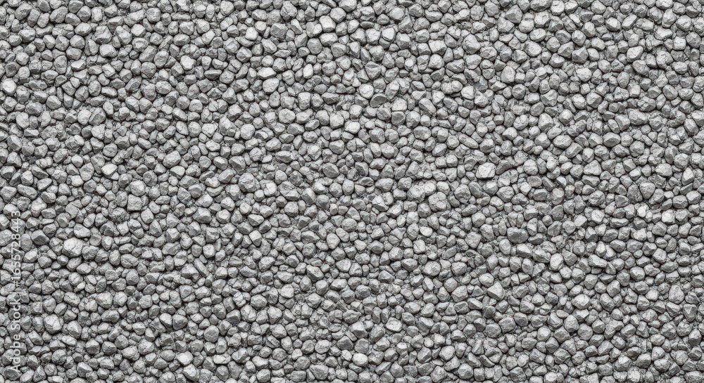 Fototapeta premium Close up overhead view of a dense uniform scattering of small light gray textured pebbles or gravel