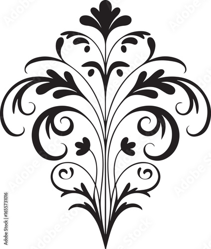 Elegant Flourish Design Featuring Symmetrical Ornate Elements and Curvilinear Details, Creating a Visually Appealing and Decorative Composition for Various Applications