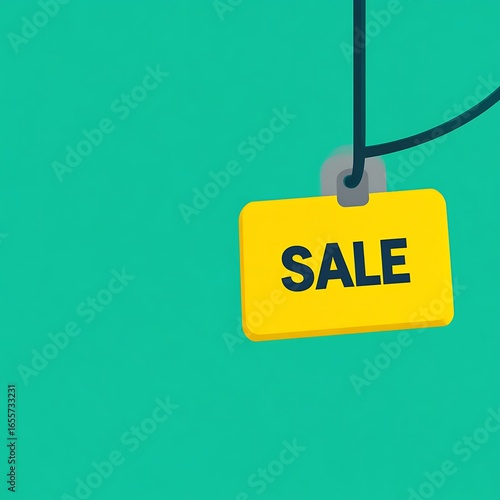 Yellow sale tag on a teal background.
