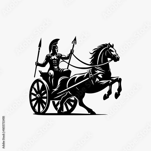 Spartan Warrior in Chariot with Horse in Action.