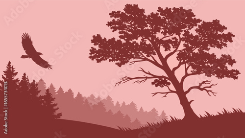 Wallpaper Mural Eagle flying over forest landscape silhouette vector illustration nature scenery wallpaper background design Torontodigital.ca