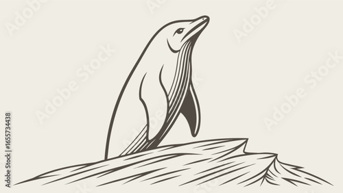 Illustration of a penguin standing on ice iceberg wildlife animal antarctic bird vector drawing design