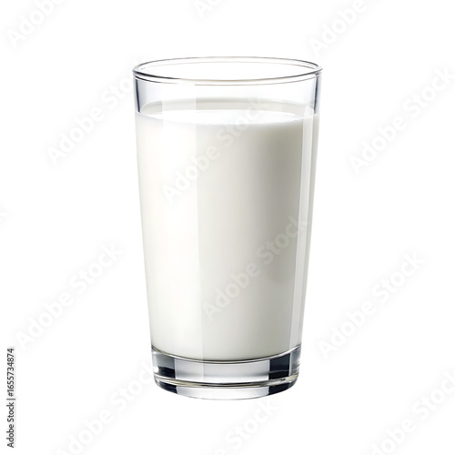 A tall glass of fresh white milk isolated on transparent background