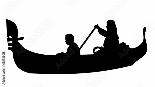 Couple Canoeing Silhouette