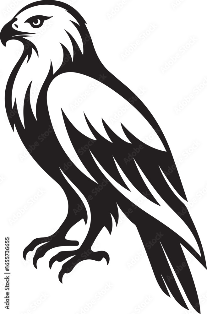Obraz premium Perched eagle silhouette black and white, Majestic eagle bird vector design