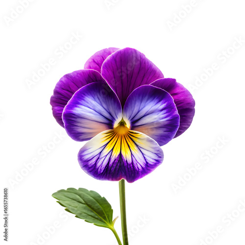 Vibrant purple and yellow pansy flower isolated on transparent background
