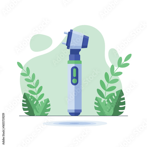 Otoscope Medical Instrument Illustration with Plants.