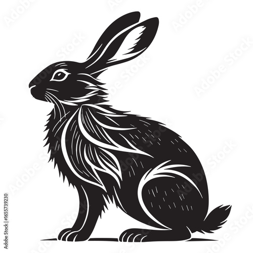 black rabbit Silhouette Vector, High Quality Illustration on White Background
