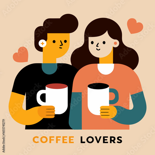Couple enjoying coffee together with hearts