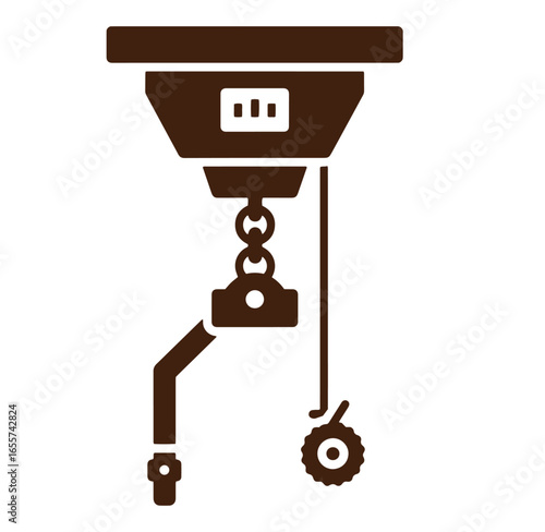 Illustration of a pulley system with gear and chain used in construction projects.