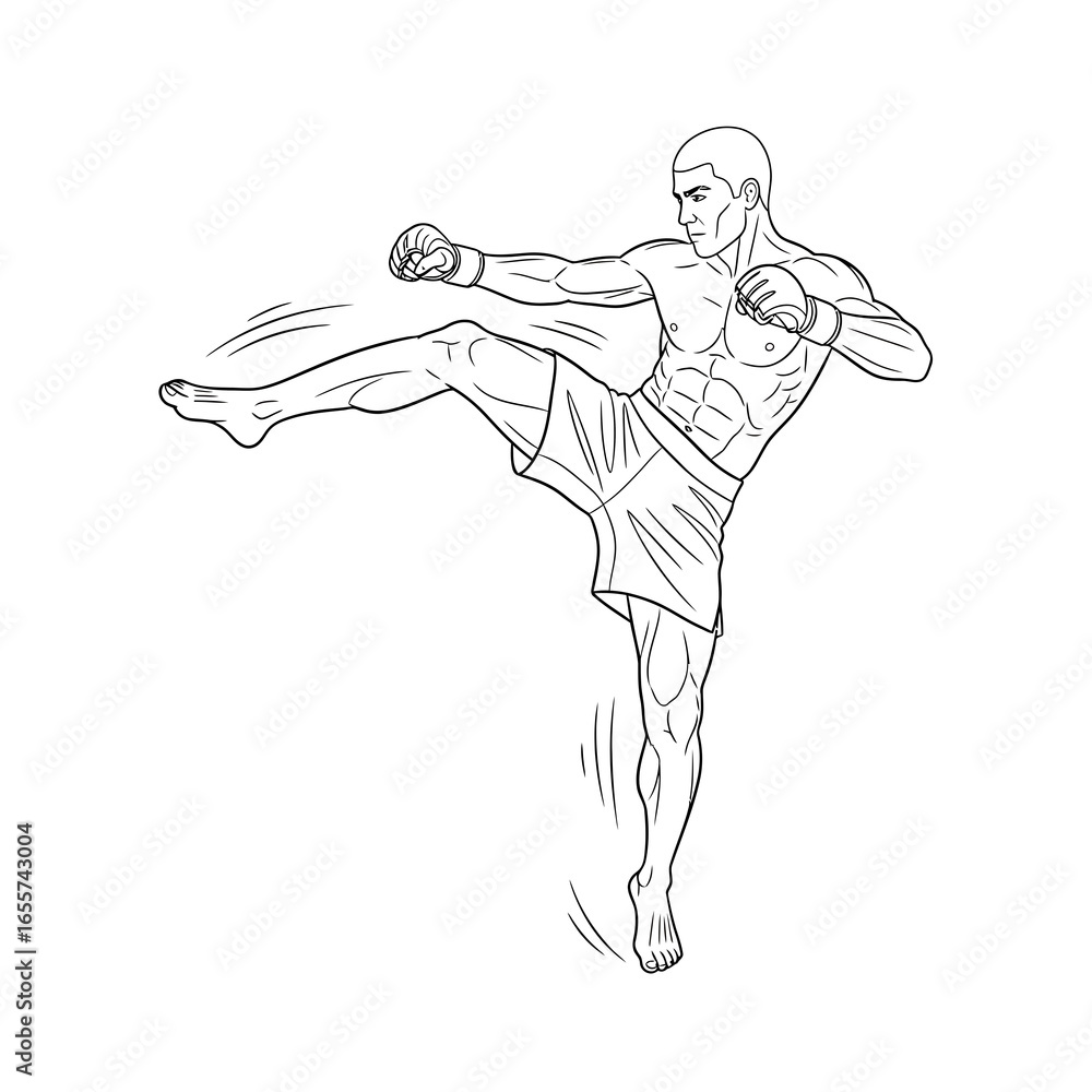 Fototapeta premium MMA Fighter Kick Illustration