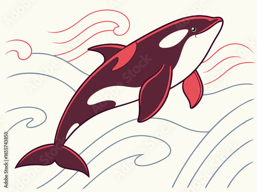 Killer whales, whales, underwater life, wild animals, animals in the sea, vector