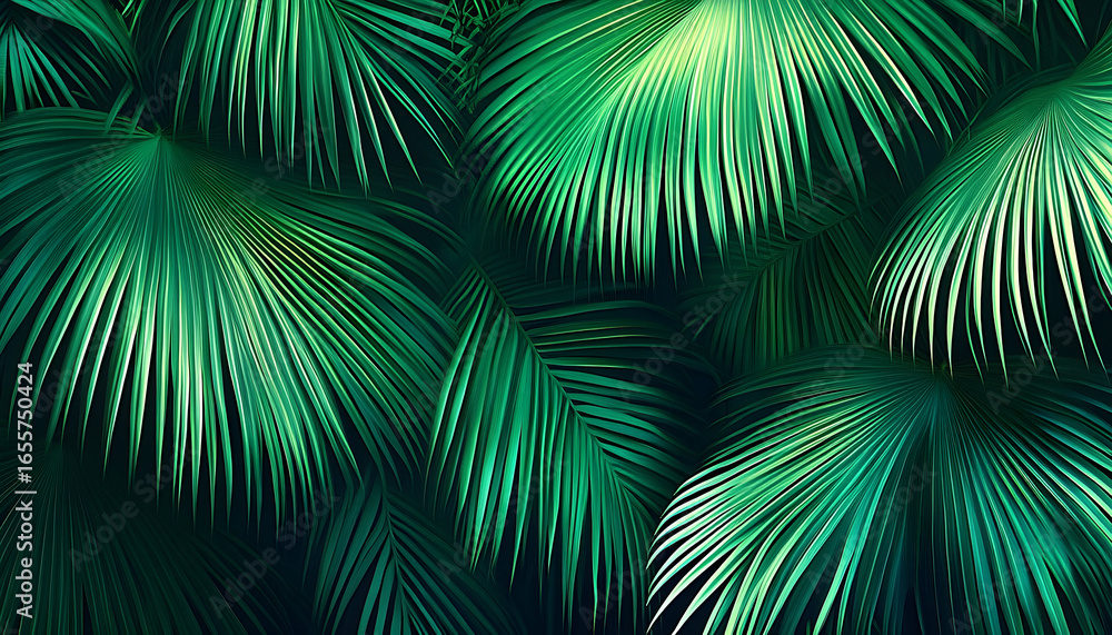 Fototapeta premium Lush Emerald Palm Fronds in Deep Shadow
