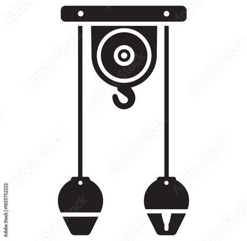 Simple vector illustration of a mechanical pulley system lifting two weight objects