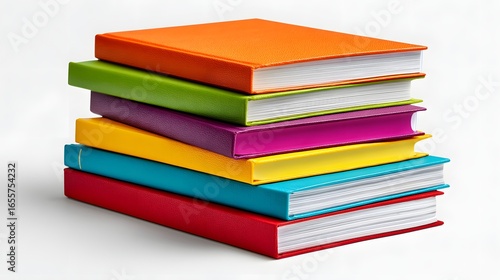 Wallpaper Mural Vibrant Stack of Colorful Notebooks in Shades of Orange Green Pink Yellow and Blue on White Surface Torontodigital.ca