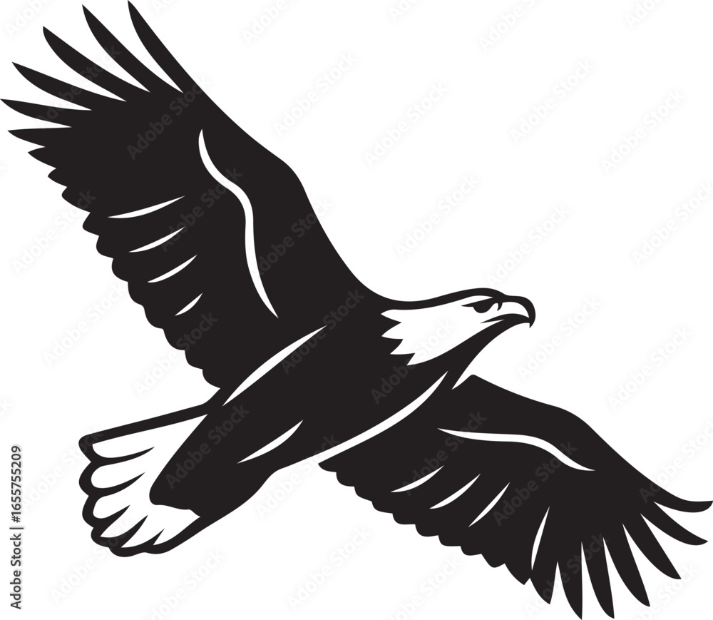 Obraz premium Soaring eagle silhouette bird vector art, Black eagle flying design on white background