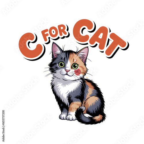C for Cat sticker, sticker-like bruise, and "C for Cat" in bold, friendly letters. "C" alphabet 