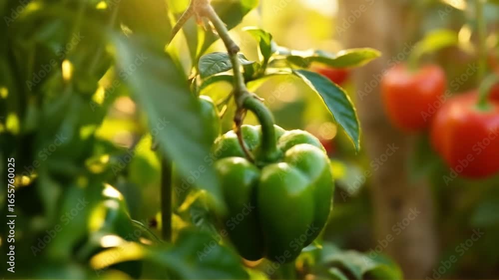 green bell pepper plant illuminated by sunlight green bell pepper plant illuminated by sunlight