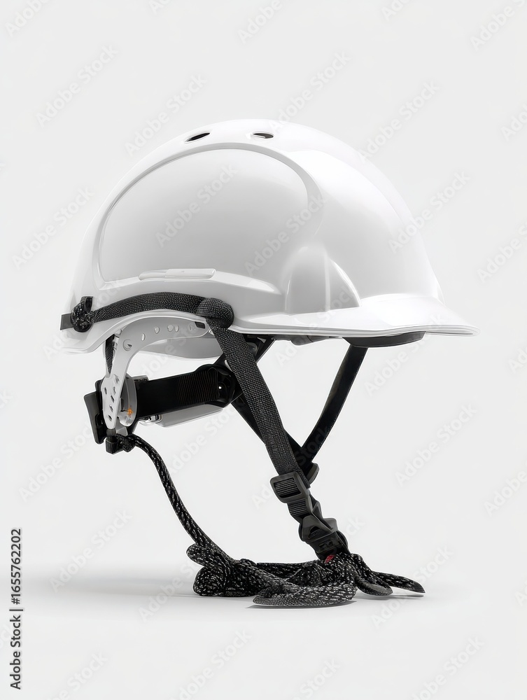 Fototapeta premium white hard hat with adjustable chin strap