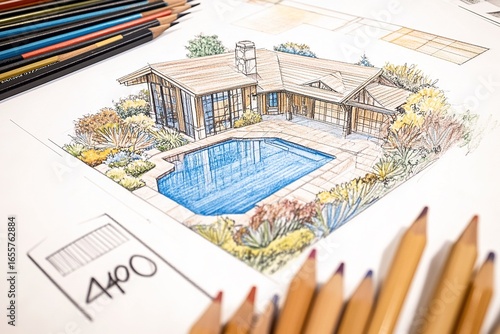 Sketching a Modern Tropical Getaway with a Pool