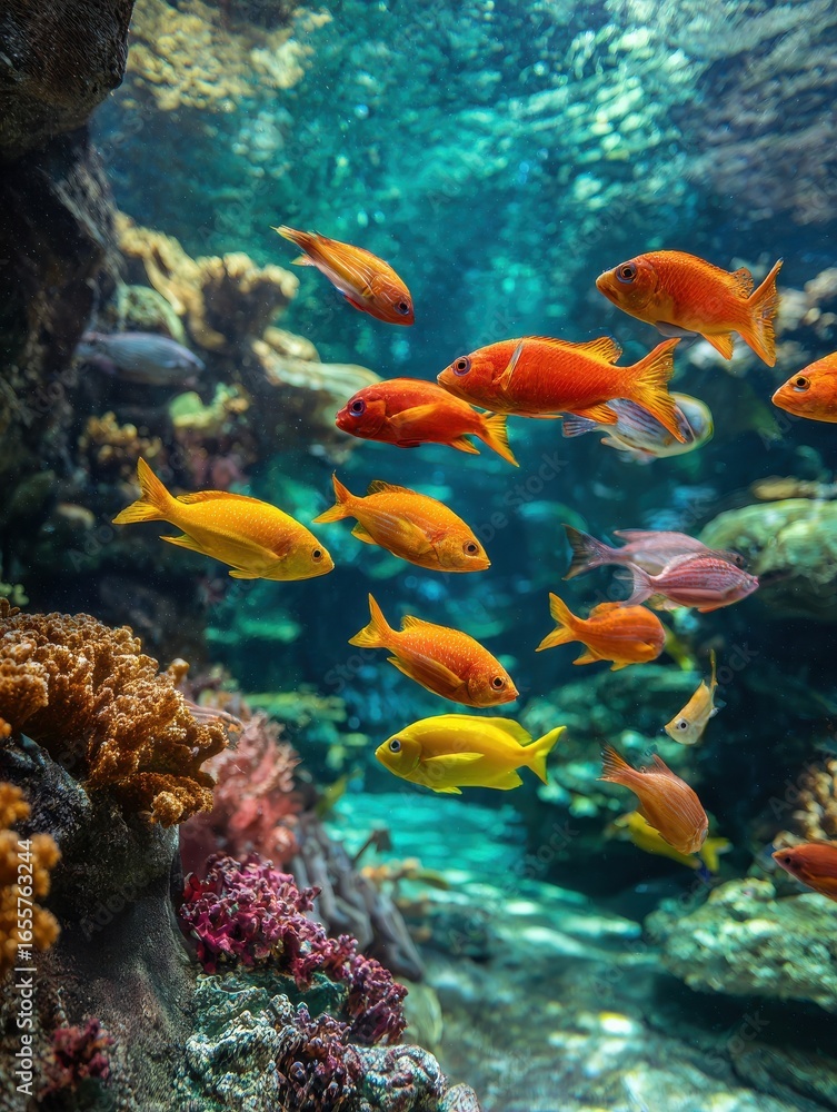 Fototapeta premium vibrant fish swimming in a colorful underwater aquarium ecosystem