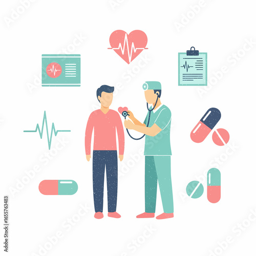 Medical Checkup Illustration: Doctor and Patient Care