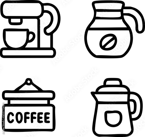 Coffee Icons Brewing Serving and Sign.